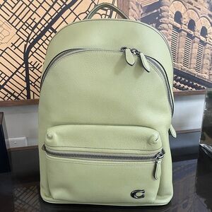 Coach Charter Backpack Moss Green Polished Pebble Leather Laptop NWT CP161